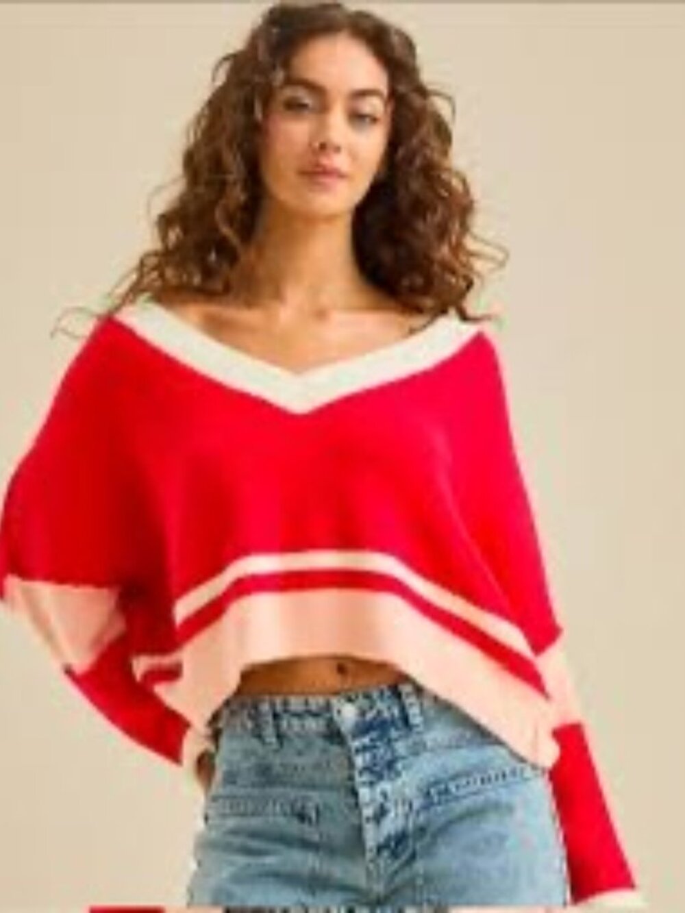Altar’d State Tessa Varsity Sweater – Red & Pink – Size Large - CG0516
